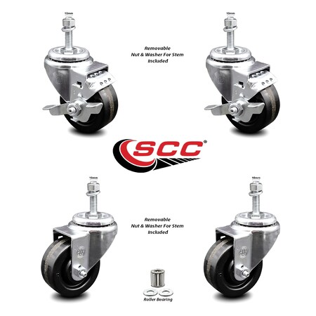 Service Caster 3 Inch Phenolic Wheel Swivel 10mm Threaded Stem Caster Brakes SCC, 2PK SCC-TS20S314-PHR-M1015-2-TLB-2